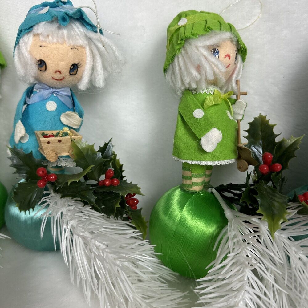 Vintage Christmas Ornaments Small Girl Dolls Styrofoam‎ Cottagecore Retro Decor - Picture 7 of 10